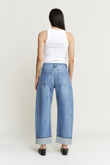 Mica Denim - High Rise Barrel-Leg Cuffed Hem Jeans (26"-29.5" Inseam) - MDP-W3525LT-SaltTree