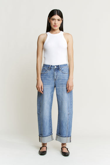 Mica Denim - High Rise Barrel-Leg Cuffed Hem Jeans (26"-29.5" Inseam) - MDP-W3525LT-SaltTree