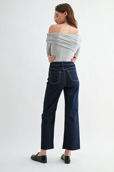 Mica Denim - High-Rise Wide-Leg Ankle Jeans in Glitter Fabric (29" Inseam) - MDP-W3707-SaltTree