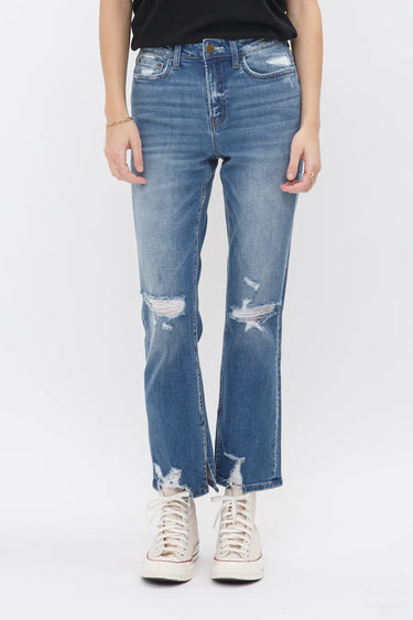 Mica Denim - High Rise Distressed Straight Jeans (28" Inseam) - MDP-T248-SaltTree