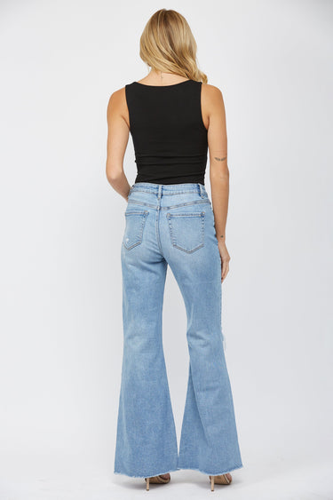 Mica Denim - High Rise Distressed Super Wide Leg Jeans (33" Inseam) - MDP-W3030LT-SaltTree