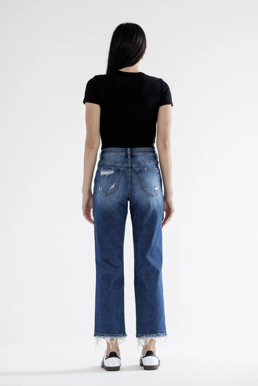 Mica Denim - High Rise Heavily Distressed Straight Crop Jeans (27.5" Inseam) - MDP-T3014M-SaltTree