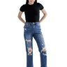 Mica Denim - High Rise Heavily Distressed Straight Crop Jeans (27.5" Inseam) - MDP-T3014M-SaltTree