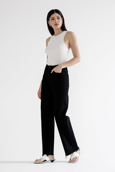 Mica Denim - High-Rise Slim Wide-Leg Jeans with Raw Hem - Black (31" Inseam) - MDP-W3251BK-SaltTree