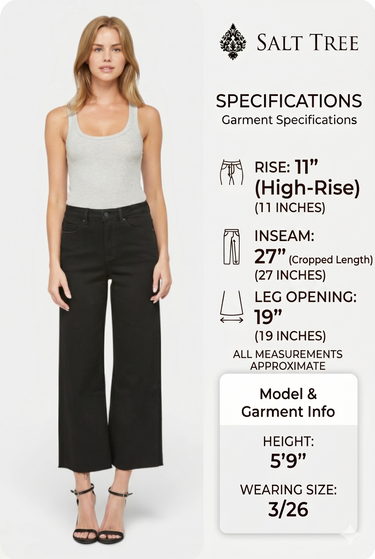 Mica Denim - High Rise Wide Leg Crop Black Denim Jeans (Inseam 27") - MDP-W019BK