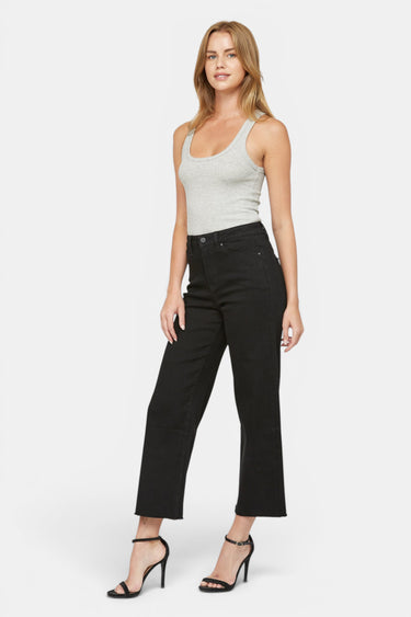 Mica Denim - High Rise Wide Leg Crop Black Denim Jeans (Inseam 27") - MDP-W019BK
