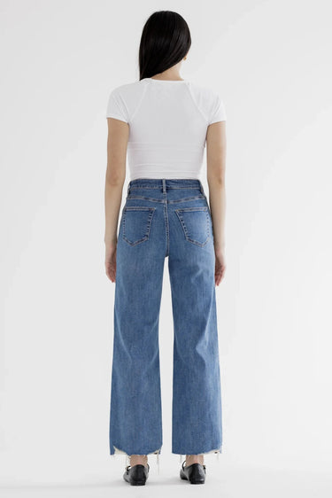 Mica Denim - High Rise Wide Leg Jeans with Distressed Hem (28" Inseam) - MDP-W3218-SaltTree