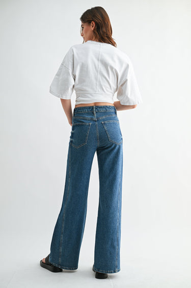 Mica Denim - High-Rise Wide-Leg Side Panel Tummy Tuck Jeans (32" Inseam) - MTT-W3680DK - Final Sale-SaltTree