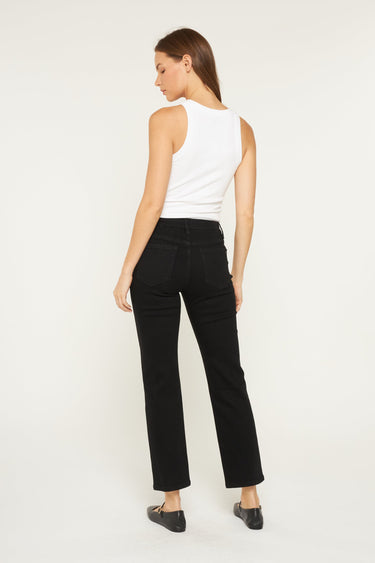 Mica Denim - Mid-Rise Ankle Straight Jeans - Solid Black (28" Inseam) - MDP-T598BLK-SaltTree