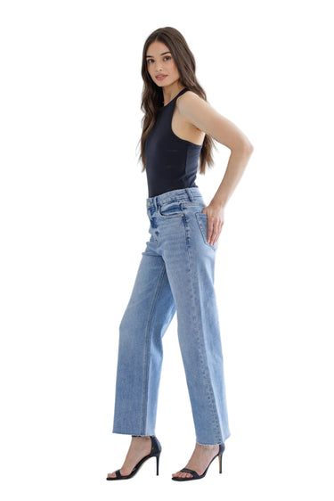 Mica Denim - Super High Rise Raw Hem Wide Leg Jeans (29" Inseam) - MDP-W3388-SaltTree