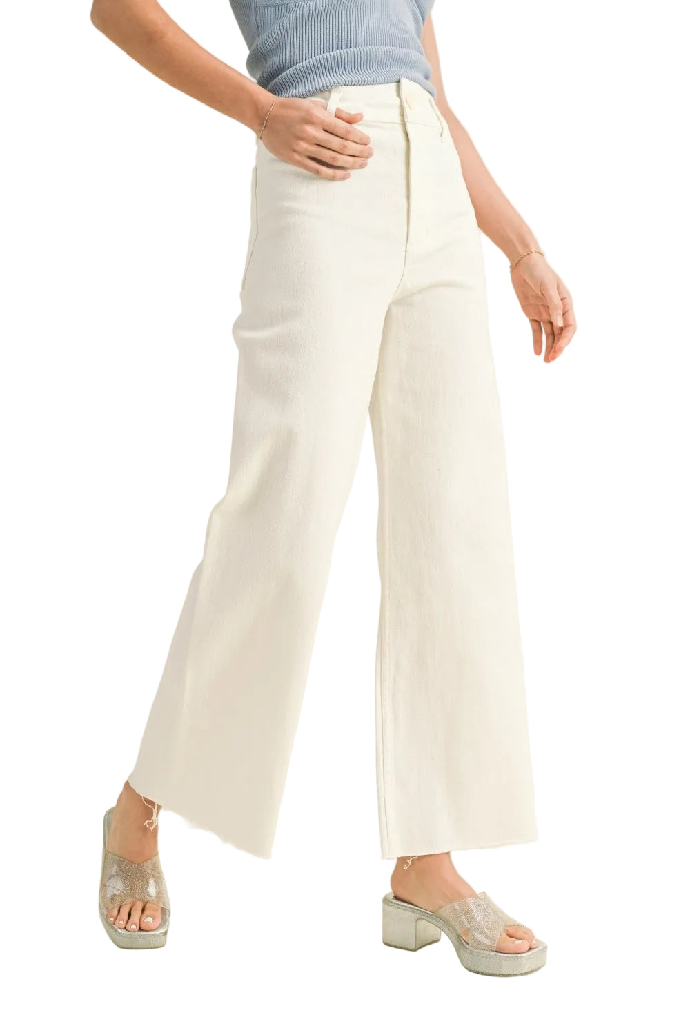 Miou Muse High Rise Crop Raw Hem Wide Leg Pants Women | Salt Tree