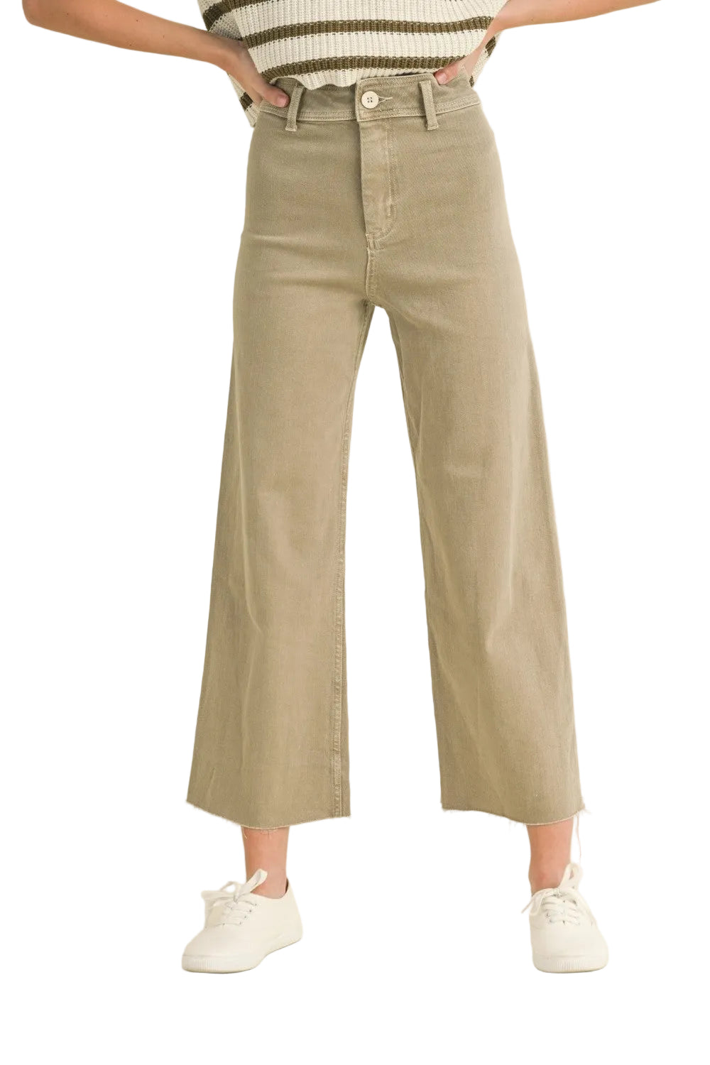 Miou Muse High Rise Crop Raw Hem Wide Leg Pants Women | Salt Tree