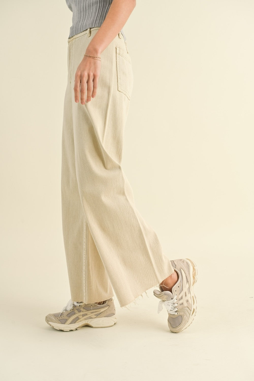 Miou Muse High Rise Crop Raw Hem Wide Leg Pants Women | Salt Tree