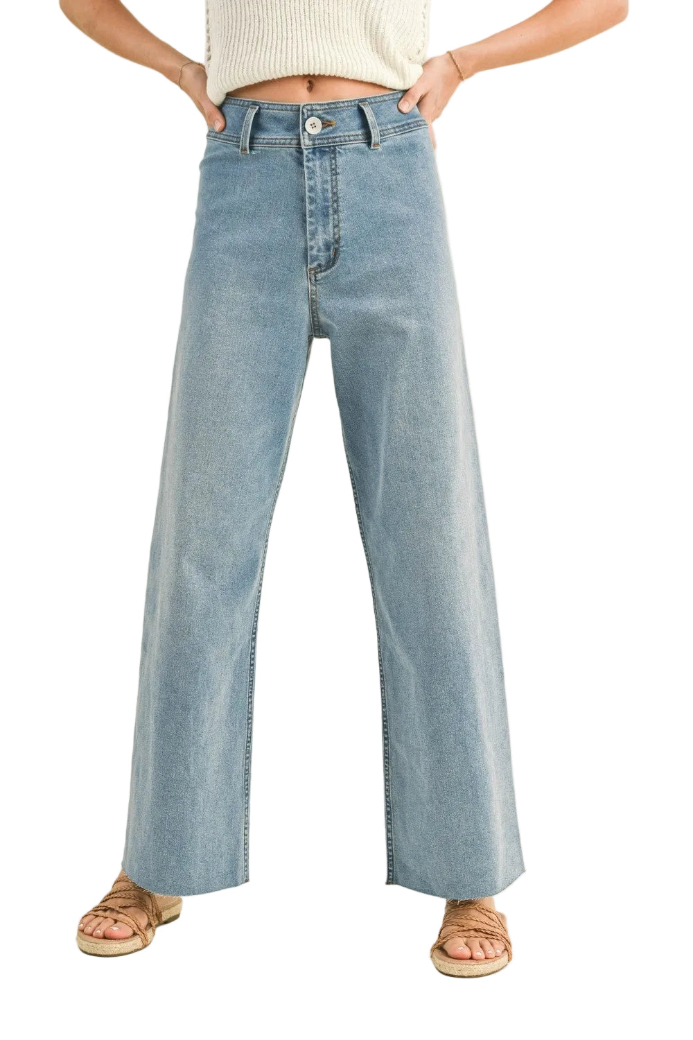 Miou Muse High Rise Crop Raw Hem Wide Leg Pants Women | Salt Tree