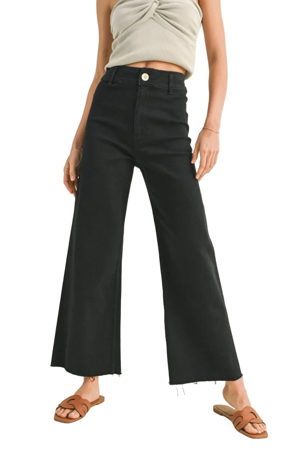 Miou Muse High Rise Crop Raw Hem Wide Leg Pants Women | Salt Tree