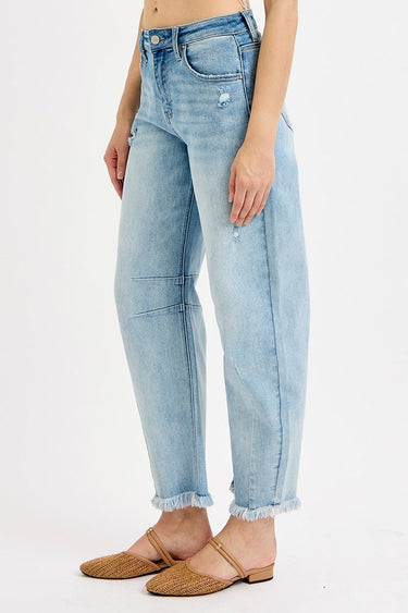 Risen Jeans - High Rise Slouchy Crop Barrel Distressed Jeans (27" Inseam) - PGC21183-SaltTree