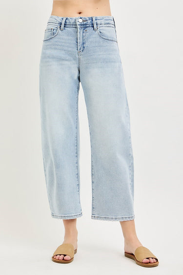Risen Jeans - High Rise Slouchy Crop Barrel Jeans (27" Inseam) - PGC21742-SaltTree