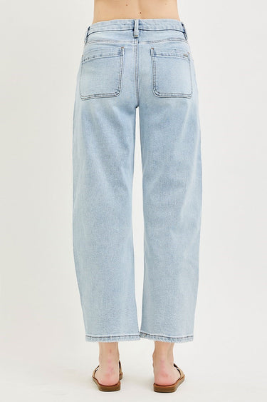 Risen Jeans - High Rise Slouchy Crop Barrel Jeans (27" Inseam) - PGC21742-SaltTree