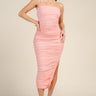 PRIVY - Mesh Ruched Midi Dress with Side Slit - PD6771V-SaltTree