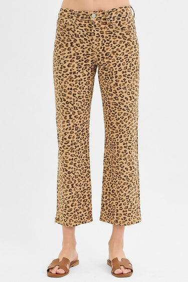 Risen Jeans - Leopard Mid Rise Ankle Slim Straight Pants (27.5" Inseam) - PSA21145 - Final Sale-SaltTree