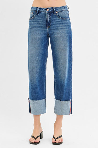 Risen Jeans - Tummy Control Mid Rise Crop Wide Cuffed Jeans (26" Inseam) - PW21124-SaltTree