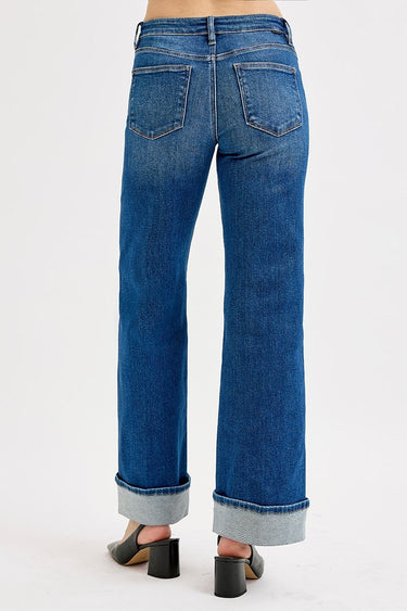 Risen Jeans - Tummy Control Mid Rise Wide Cuffed Jeans in Vintage Indigo (31" Cuffed Inseam) - PW21181-SaltTree