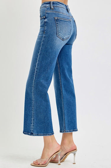 Risen Jeans - Tummy Control Mid Rise Crop Wide Leg Jeans (26.5" Inseam) - RDP5926-SaltTree