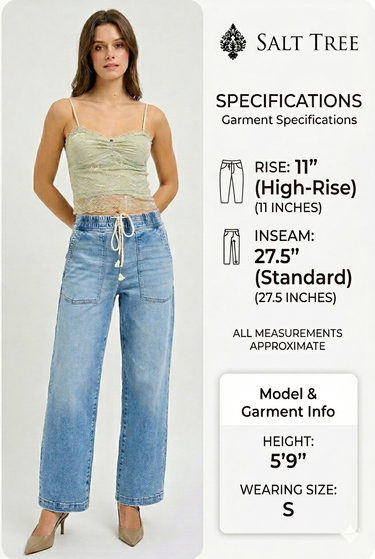 Risen Jeans - Elastic Band Slouchy Cropped Baggy Jeans - PWA21591