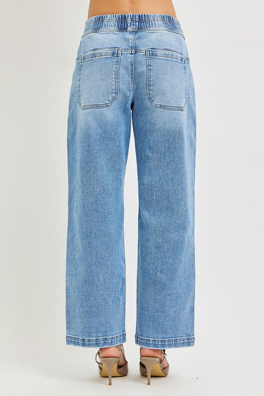 Risen Jeans - Elastic Band Slouchy Cropped Baggy Jeans - PWA21591