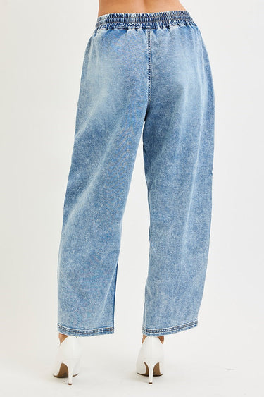 Risen Jeans - Elastic Band Slouchy Cropped Barrel Jeans (27.5" Inseam) - PG21199-SaltTree