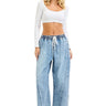 Risen Jeans - Elastic Band Slouchy Cropped Barrel Jeans (27.5" Inseam) - PG21199-SaltTree