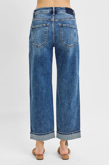 Risen Jeans - High Rise Ankle Barrel Jeans with Turn-Up Cuffed Hem (26" Inseam) - PG21003-SaltTree