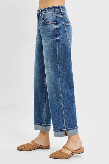 Risen Jeans - High Rise Ankle Barrel Jeans with Turn-Up Cuffed Hem (26" Inseam) - PG21003-SaltTree