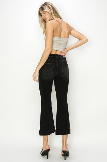 Risen Jeans - High-Rise Ankle Flare Jeans in Sleek Black (26.5" Inseam) - RDP5767-SaltTree
