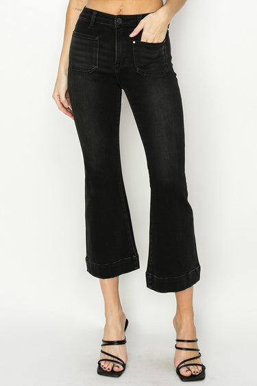 Risen Jeans - High-Rise Ankle Flare Jeans in Sleek Black (26.5" Inseam) - RDP5767-SaltTree