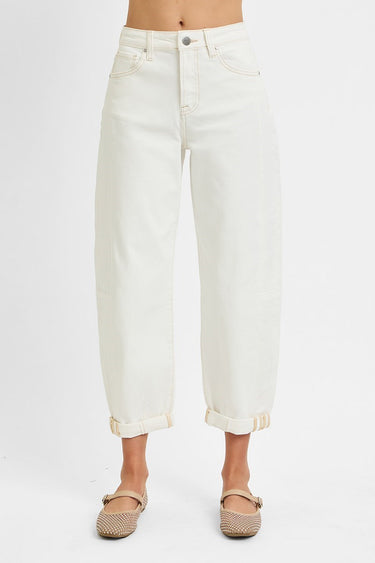 Risen Jeans - High-Rise Barrel Leg Jeans with Adjustable Cuff (25.5" Inseam) - RDP5933