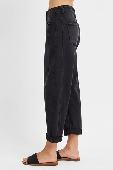 Risen Jeans - High Rise Boyfriend Cuffed Barrel Jeans in Washed Black (25.5" Inseam)- RDP5901B-SaltTree