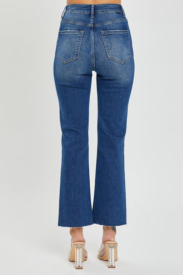 Risen Jeans - High Rise Crop Straight Button Down Distressed Jeans (27" Inseam) - RDP5585sz-SaltTree