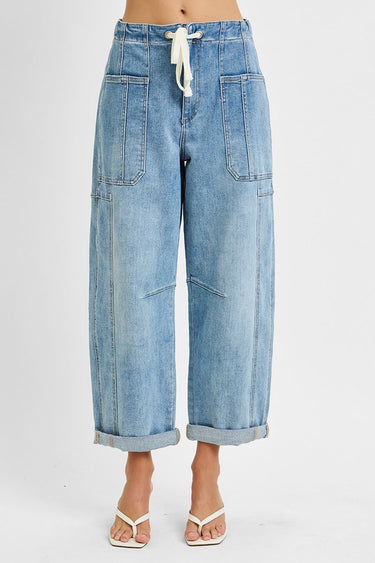 Risen Jeans - High Rise Crop Wide Barrel Cargo Pocket Pants (25" - 27.5" Inseam) - PG21142L-SaltTree
