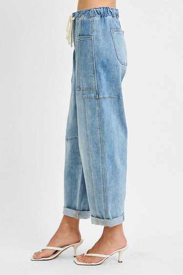 Risen Jeans - High Rise Crop Wide Barrel Cargo Pocket Pants (25" - 27.5" Inseam) - PG21142L-SaltTree