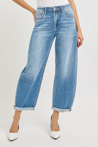 Risen Jeans - High Rise Cropped Barrel Leg Jeans in Vintage Dark Indigo (27.5" Inseam) - PGA21024-SaltTree