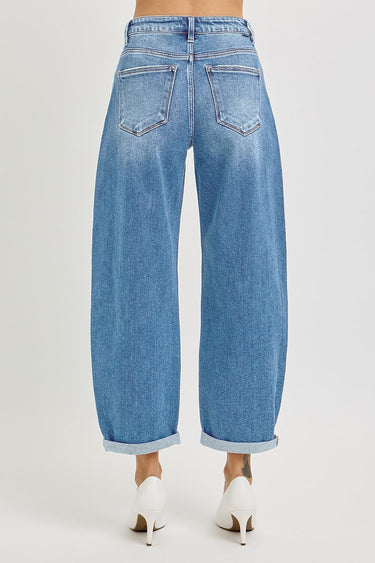 Risen Jeans - High Rise Cropped Barrel Leg Jeans in Vintage Dark Indigo (27.5" Inseam) - PGA21024-SaltTree