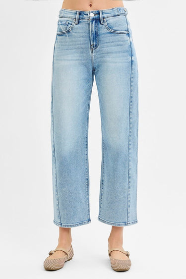 Risen Jeans - High-Rise Cropped Barrel Leg Jeans with Adjustable Waist (27.25" Inseam) - PGC21174L-SaltTree