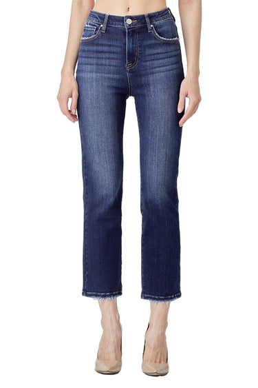 Risen Jeans - High-Rise Cropped Straight Leg Jeans with Distressed Raw Hem (27" Inseam) - RDP5250-SaltTree
