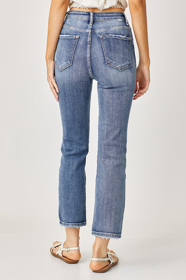 Risen Jeans - High-Rise Cropped Straight Leg Jeans with Distressed Raw Hem (27" Inseam) - RDP5250-SaltTree