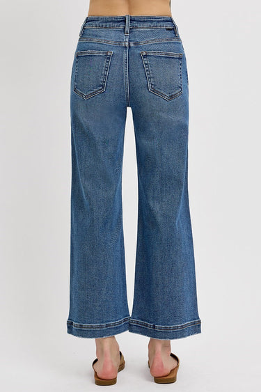 Risen Jeans - High Rise Cropped Wide Leg Jeans with Front Yoke Detail (27.5" Inseam) - PWC21059-SaltTree