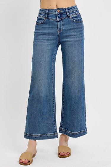 Risen Jeans - High Rise Cropped Wide Leg Jeans with Front Yoke Detail (27.5" Inseam) - PWC21059-SaltTree