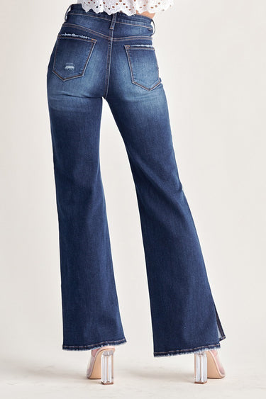 Risen Jeans - High Rise Distressed Wide Flare Jeans (33" Inseam) - RDP5385-SaltTree