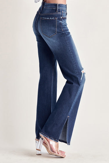 Risen Jeans - High Rise Distressed Wide Flare Jeans (33" Inseam) - RDP5385-SaltTree