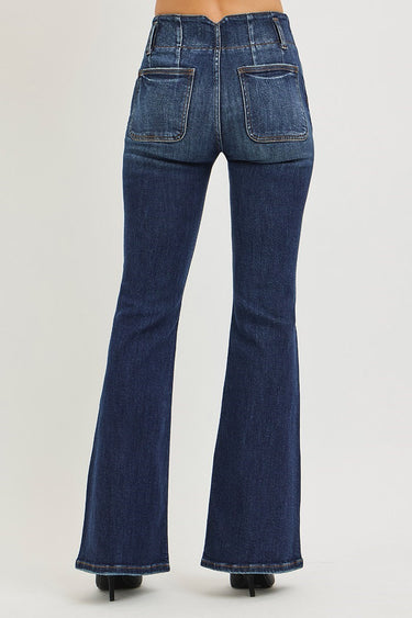 Risen Jeans - High-Rise Flare Jeans with Seam Detail Waistband (32.5" Inseam) - PF21561-SaltTree